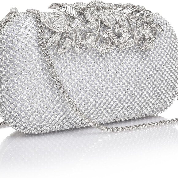 Women's Rhinestone Clutch Evening Bag Formal Wedding Prom Crossbody - Picture 2 of 6